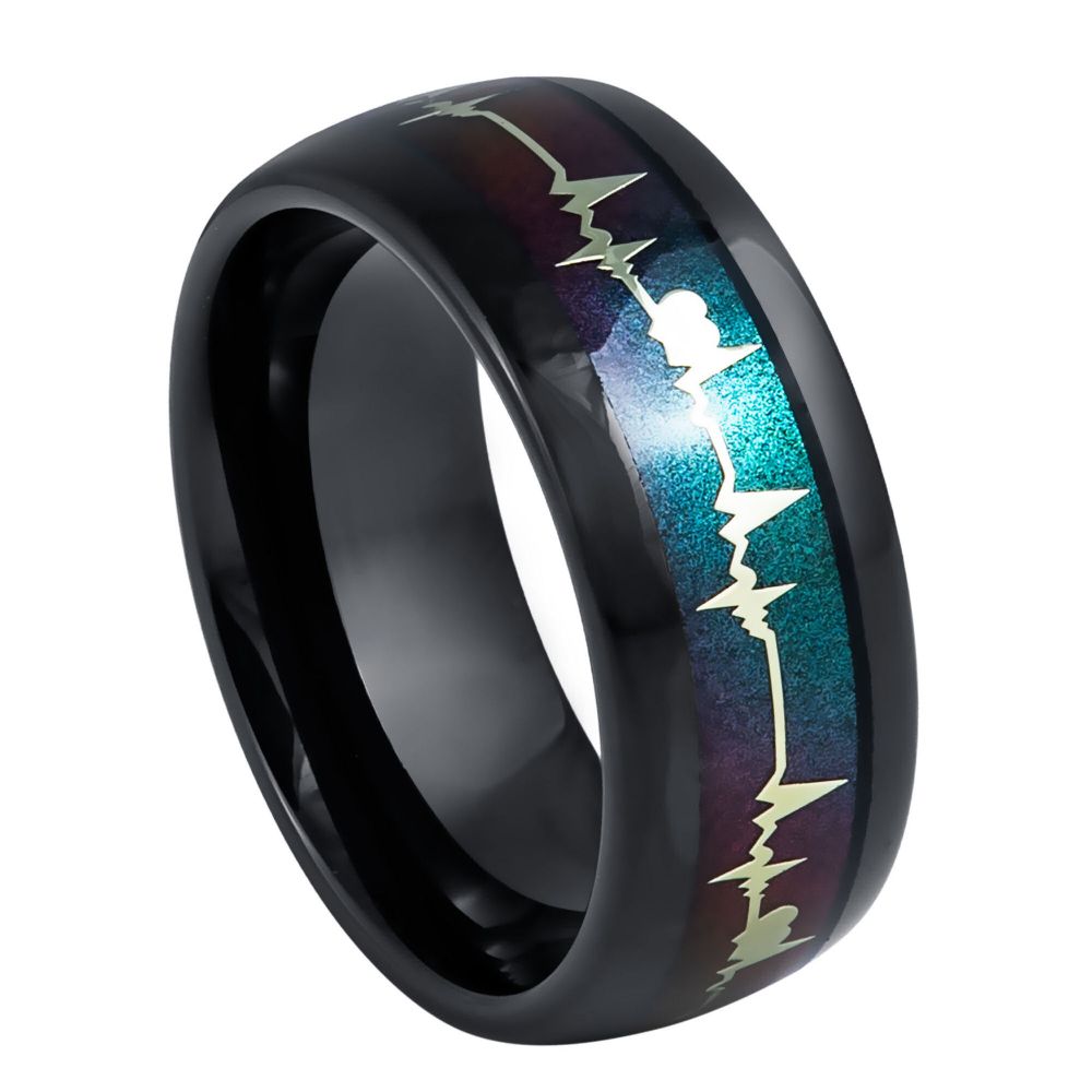 Black IP Plated Rainbow LGBTQ Gradient EKG Cutout Ring – 8mm