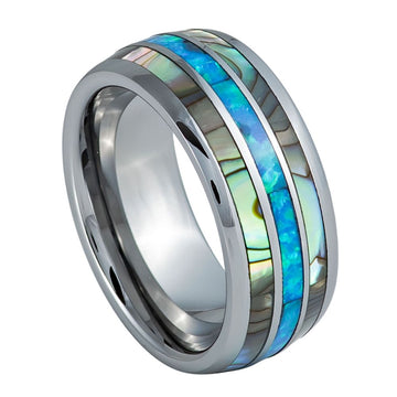 8mm Domed Ring with Opal & Mother of Pearl Inlay