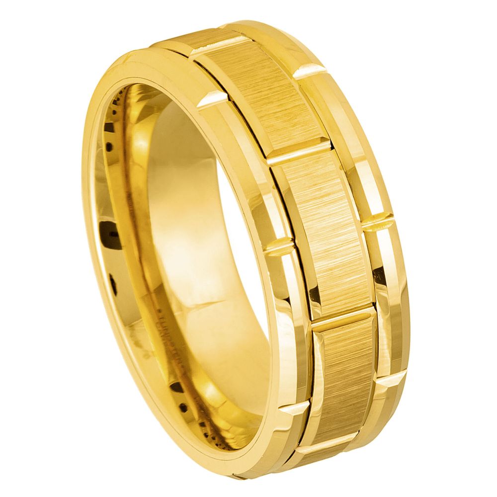 Yellow IP Plated Brick Pattern Ring - 8mm