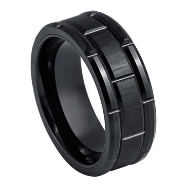 Black IP Plated Brick Pattern Ring – 8mm