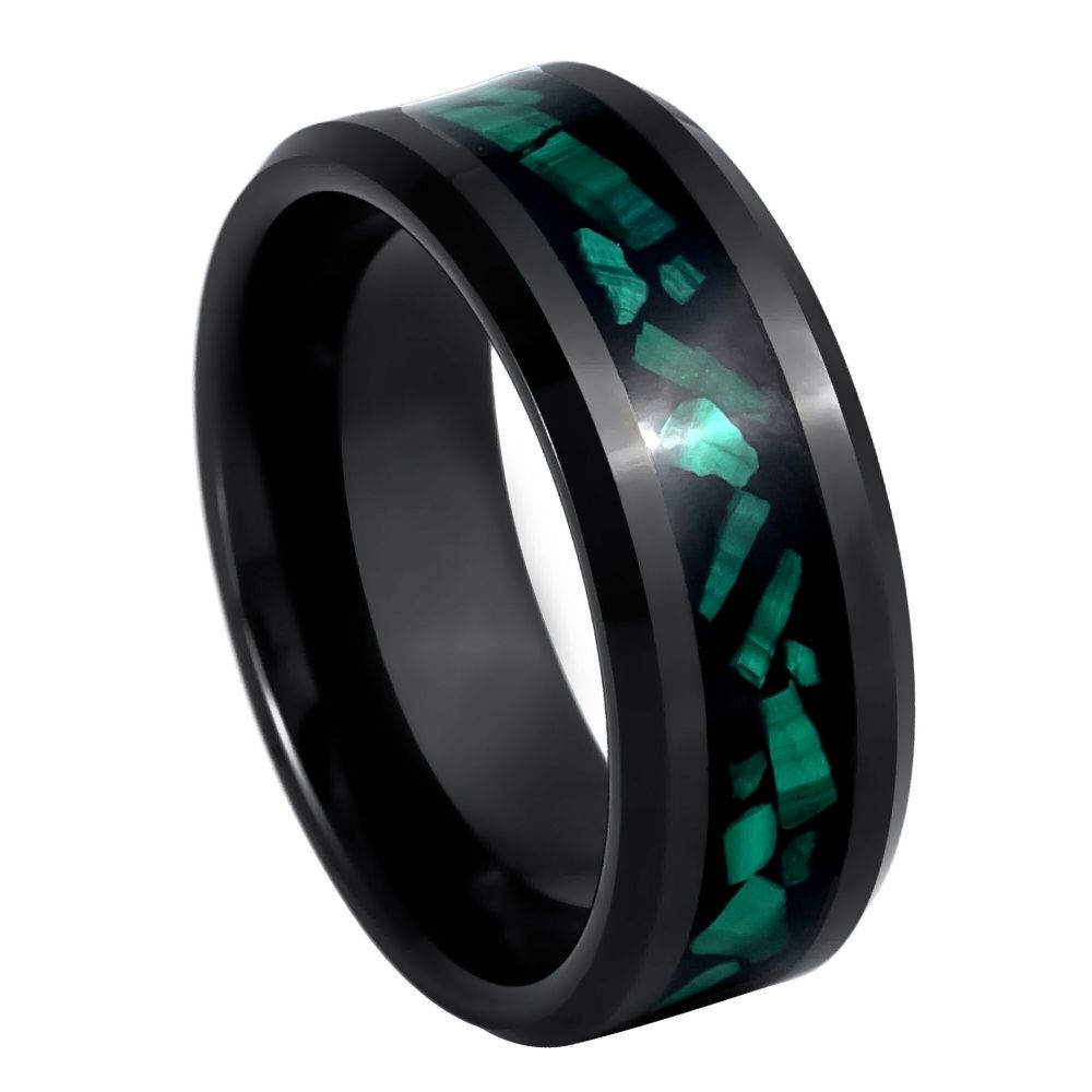 Black IP Plated Malachite Fragments Inlay Ring – 8mm
