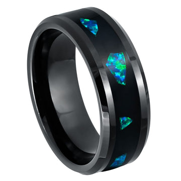 8mm Black IP Plated Abalone Fragments Inlay Ring