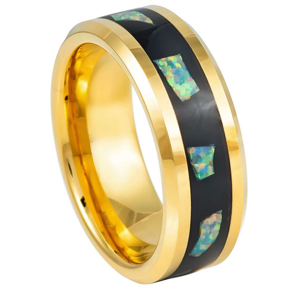 8mm Yellow Gold IP Plated Abalone Fragments Inlay Ring