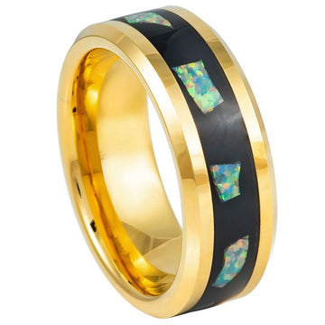 8mm Yellow Gold IP Plated Abalone Fragments Inlay Ring
