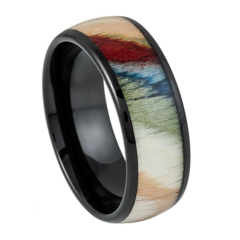 Black IP Colorful Dyed Rosewood Inlay Ring - 8mm