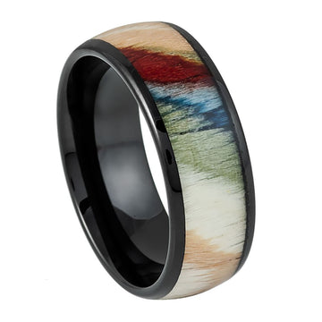 Black IP Colorful Dyed Rosewood Inlay Ring - 8mm