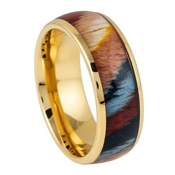 8mm Yellow IP Gold-Tone Ring with Colorful Dyed Rosewood Inlay