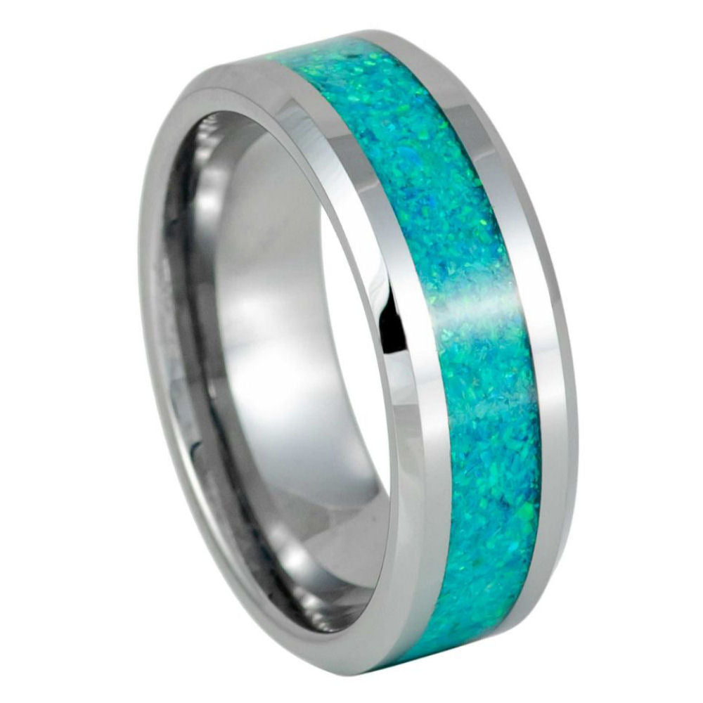 Kiwi Green Synthetic Opal Inlay Ring – 8mm