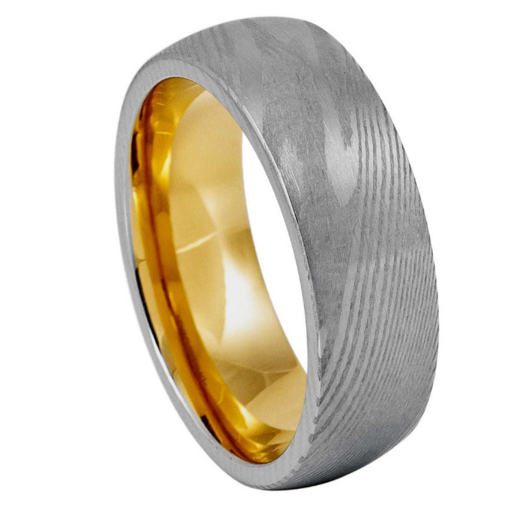 Damascus Yellow Gold Plated 8mm Ring