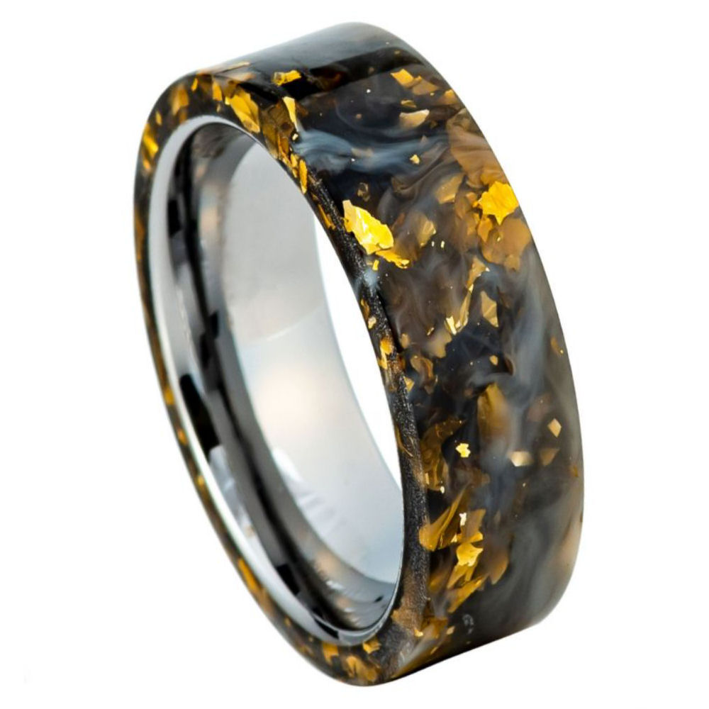 Black & Gold Foil Resin Inlay Ring - 8mm