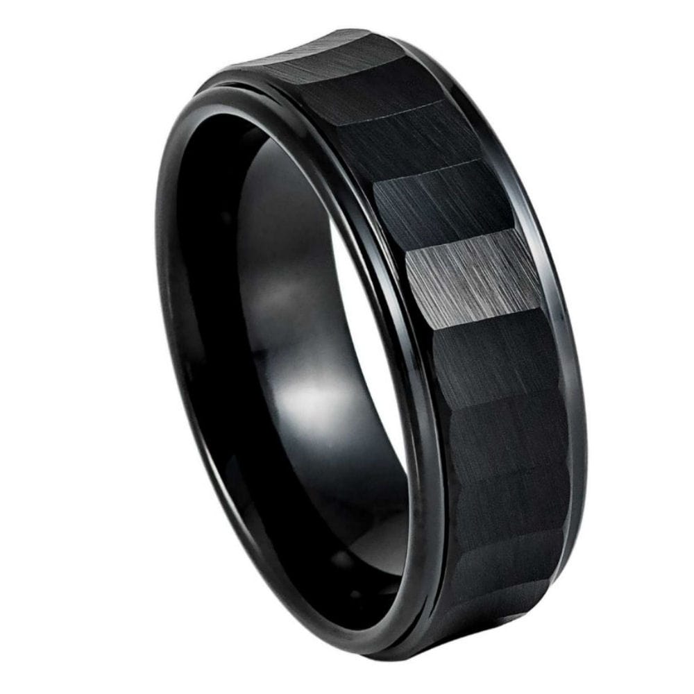 Black IP Plated Carved Chiseled Ring – 8mm