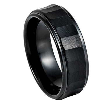 Black IP Plated Carved Chiseled Ring – 8mm
