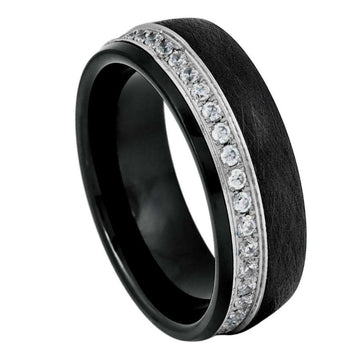 Black IP Brushed White CZ Eternity Ring – 8mm