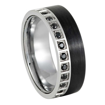 Black IP Plated Brushed & White CZ Eternity Ring – 8mm