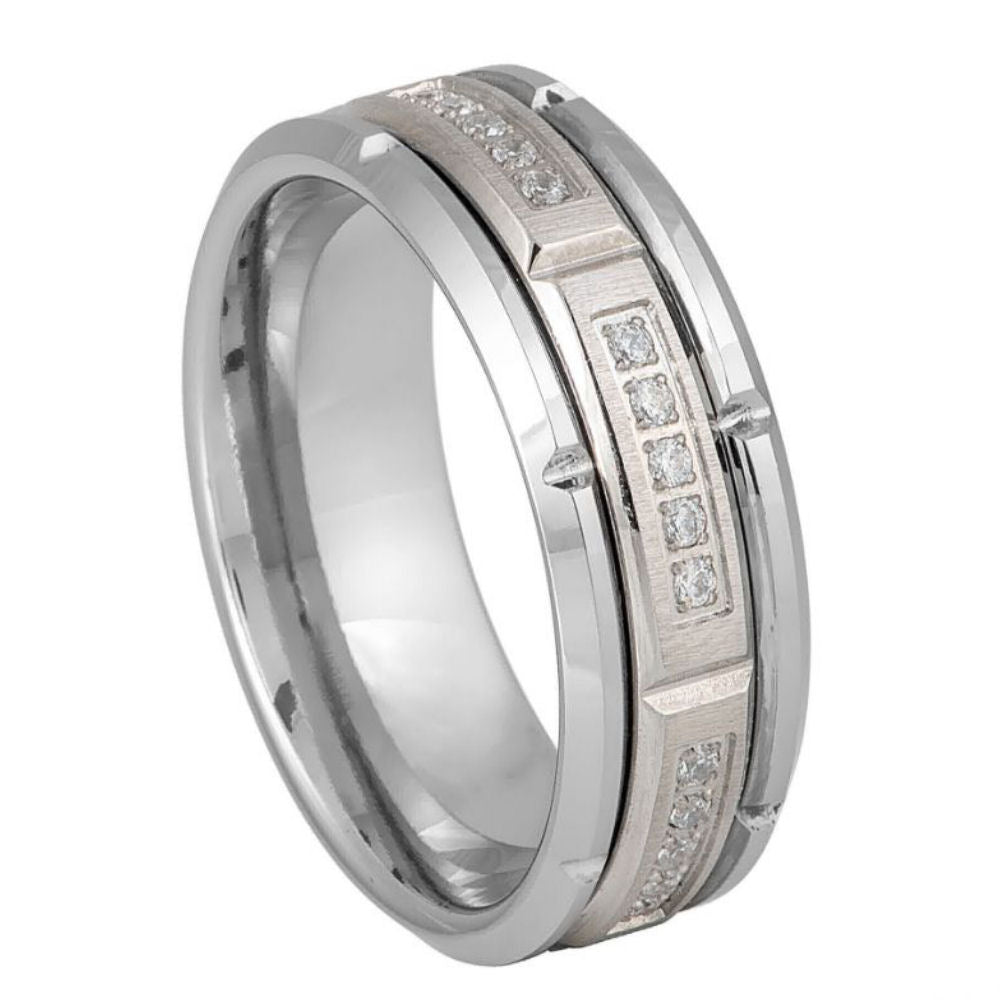 Sectioned Set White CZ Center Ring – 8mm