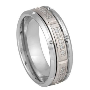 Sectioned Set White CZ Center Ring – 8mm