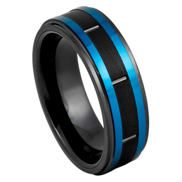 8mm Black IP & Blue IP Plated Ring with Brushed Center
