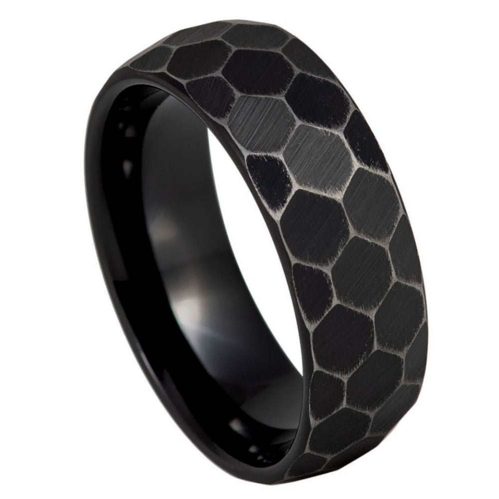 Black IP Antiqued Faceted Hammered Ring – 8mm