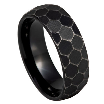 Black IP Antiqued Faceted Hammered Ring – 8mm
