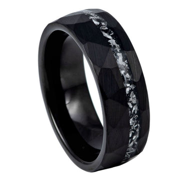 Pipe-Cut Hammered Titanium Shreds Inlay Ring – 8mm