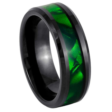 8mm High Gloss Lacquered Dyed Green Mother of Pearl Inlay Ring