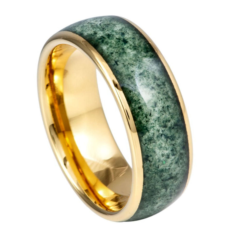 8mm Domed Ring with Moss Agate Inlay