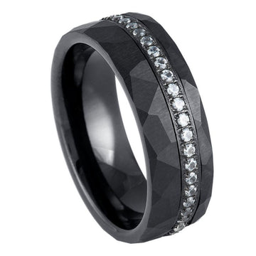 8mm Black IP White CZ Eternity Ring with Yellow Gold Center