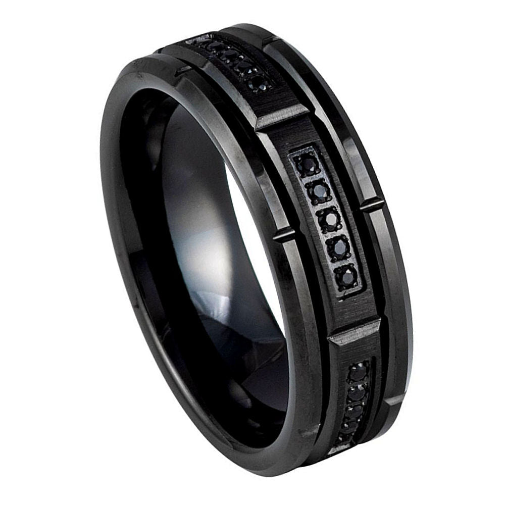 Black CZ Black IP Plated Sectional Ring – 8mm