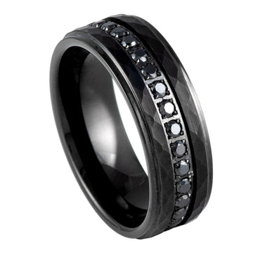Black CZ Eternity Hammered Black IP Plated Ring - 8mm
