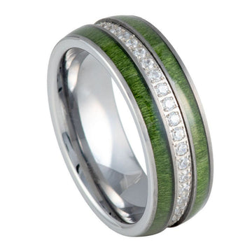 8mm Jade Wood Inlay Eternity Ring with White CZ Center