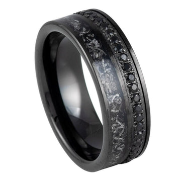 Black IP Plated Black CZ Eternity Titanium Shavings Inlay Ring – 8mm
