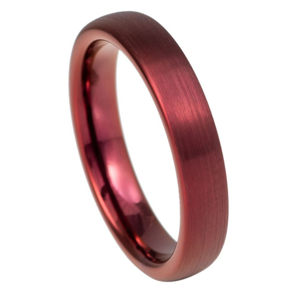 Red Wine Stain IP Plated Dome Brushed Ring - 4mm