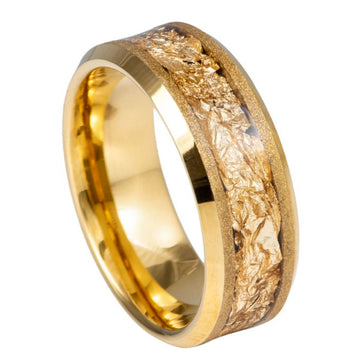 8mm Yellow Gold IP Plated Ring with Gold Foil Inlay