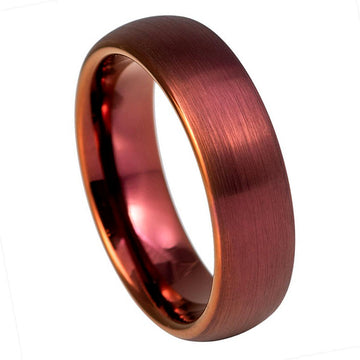 6mm Red Wine Stain IP Plated Dome Brushed Ring