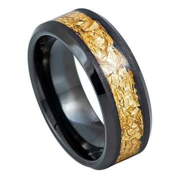 Black IP Plated Ring with Golden Foil Inlay - 8mm