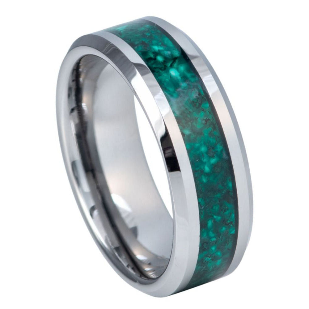 8mm Beveled Edge Ring with Natural Green Agate Inlay