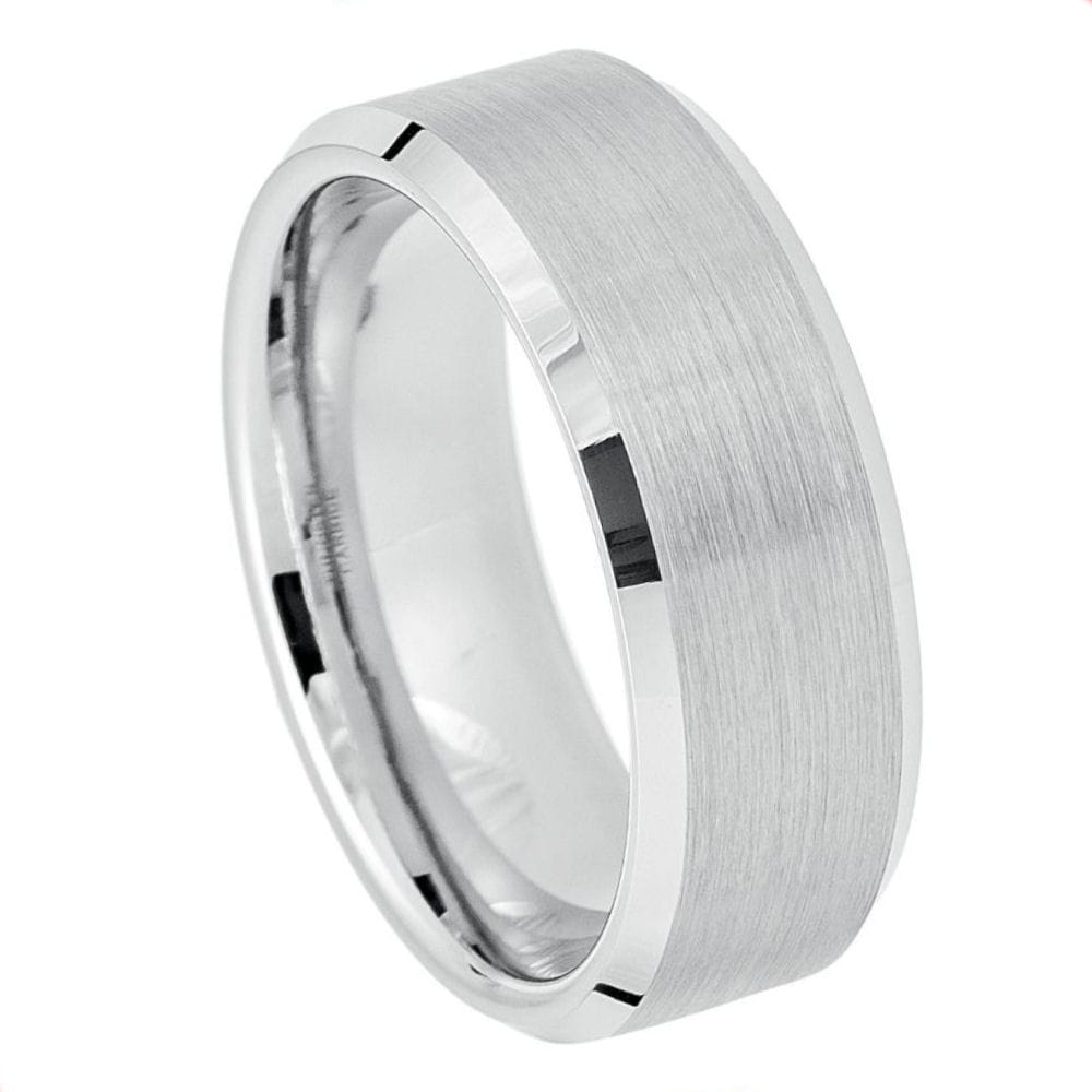 Platinum-Plated White Tungsten Ring, 8mm