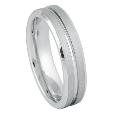 Platinum-Plated White Tungsten Ring, 6mm
