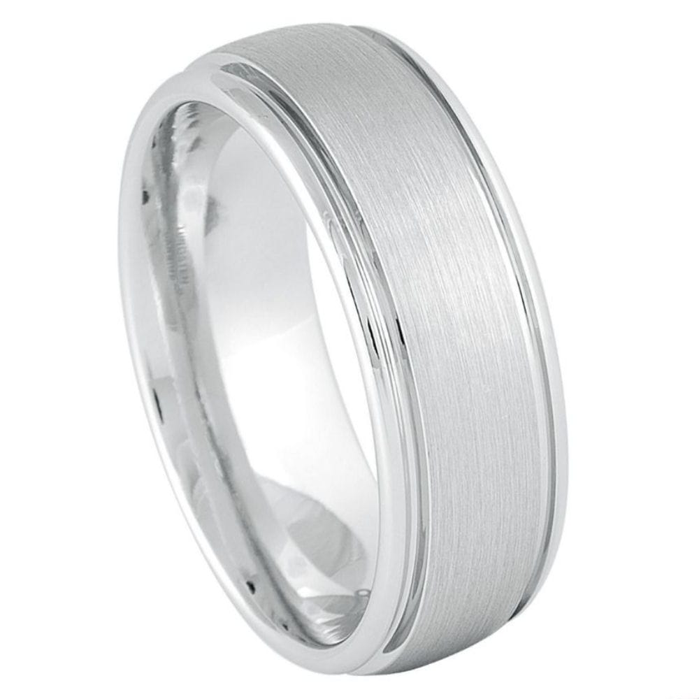 Platinum-Plated White Tungsten Ring - 8mm