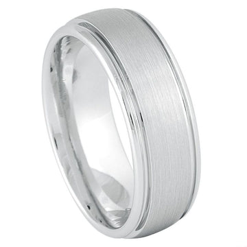 Platinum-Plated White Tungsten Ring - 8mm