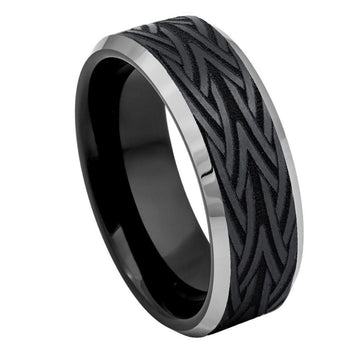 Black IP Tungsten Laser-Engraved Tribal Ring - 8mm