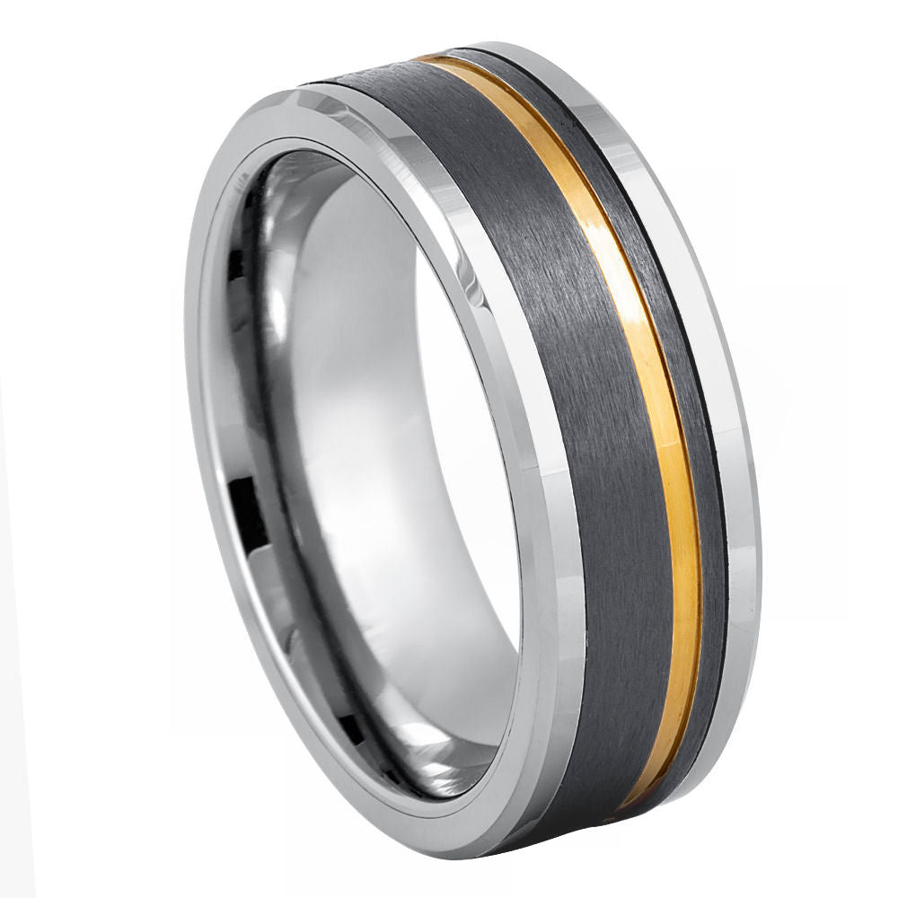 Two-Tone Yellow Gold and Gun Metal 8mm Ring
