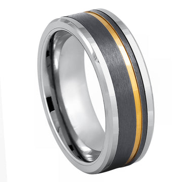 Two-Tone Yellow Gold and Gun Metal 8mm Ring