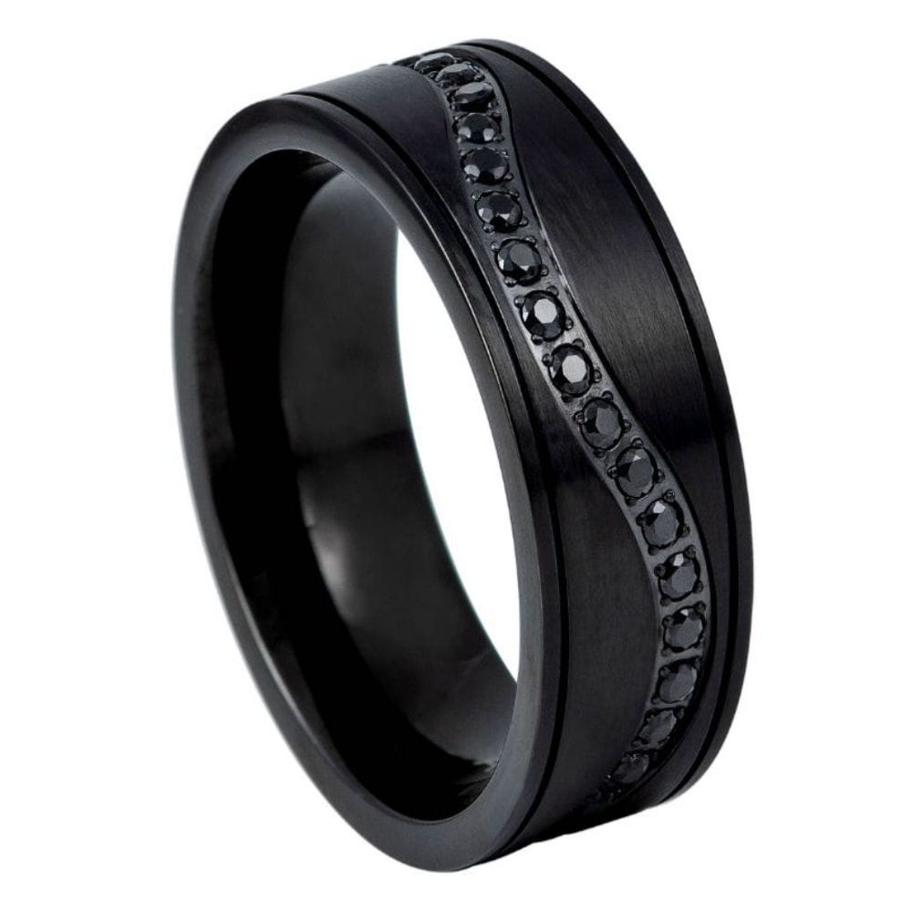Black IP Plated Single Winding Row Black CZ Eternity Ring, 8mm
