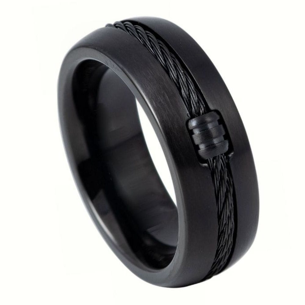 Black IP Plated 8mm Ring with Locked Cable Inlay