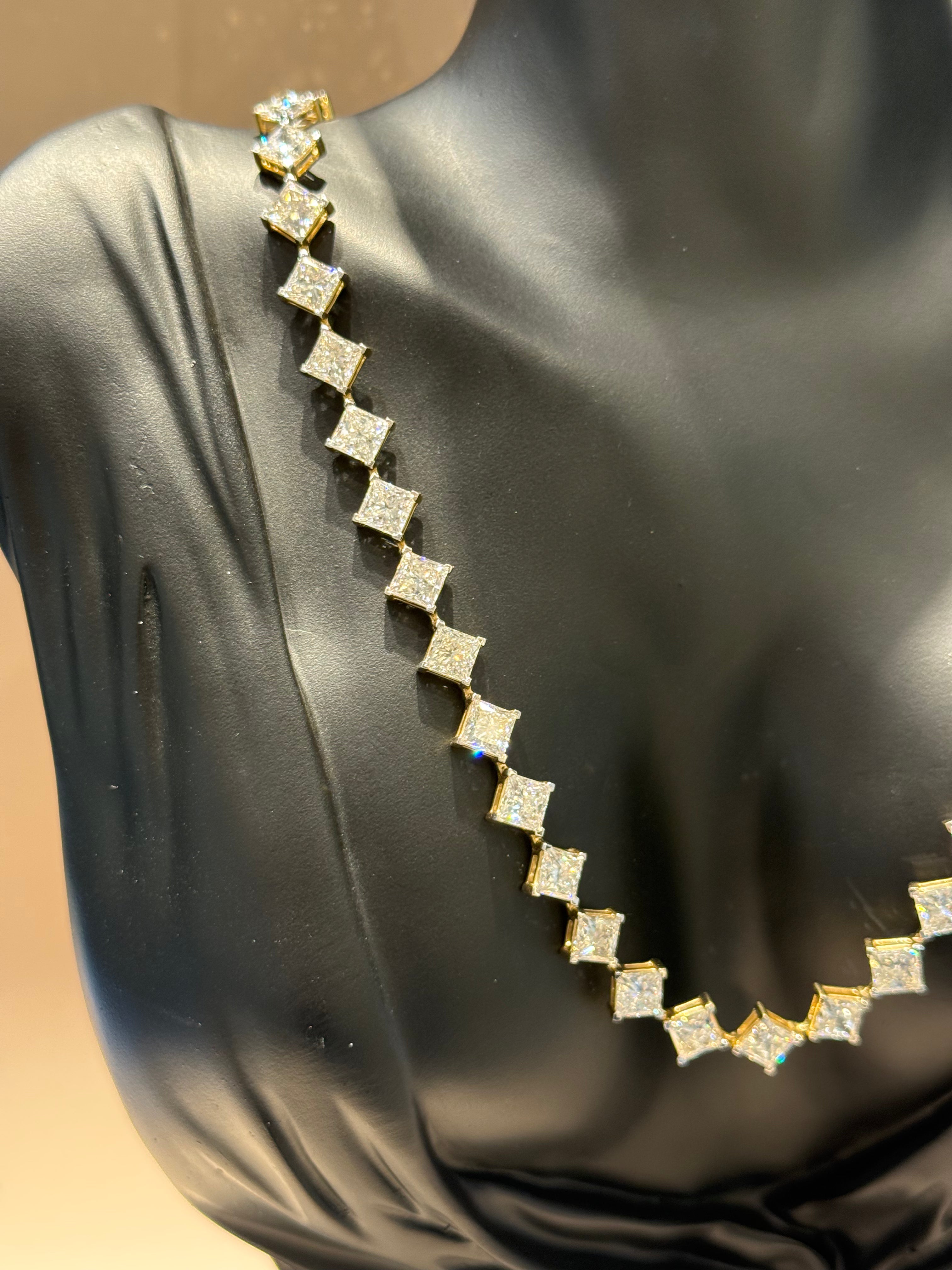 14K LAB GROWN DIAMOND PRINCESS CUT TENNIS NECKLACE