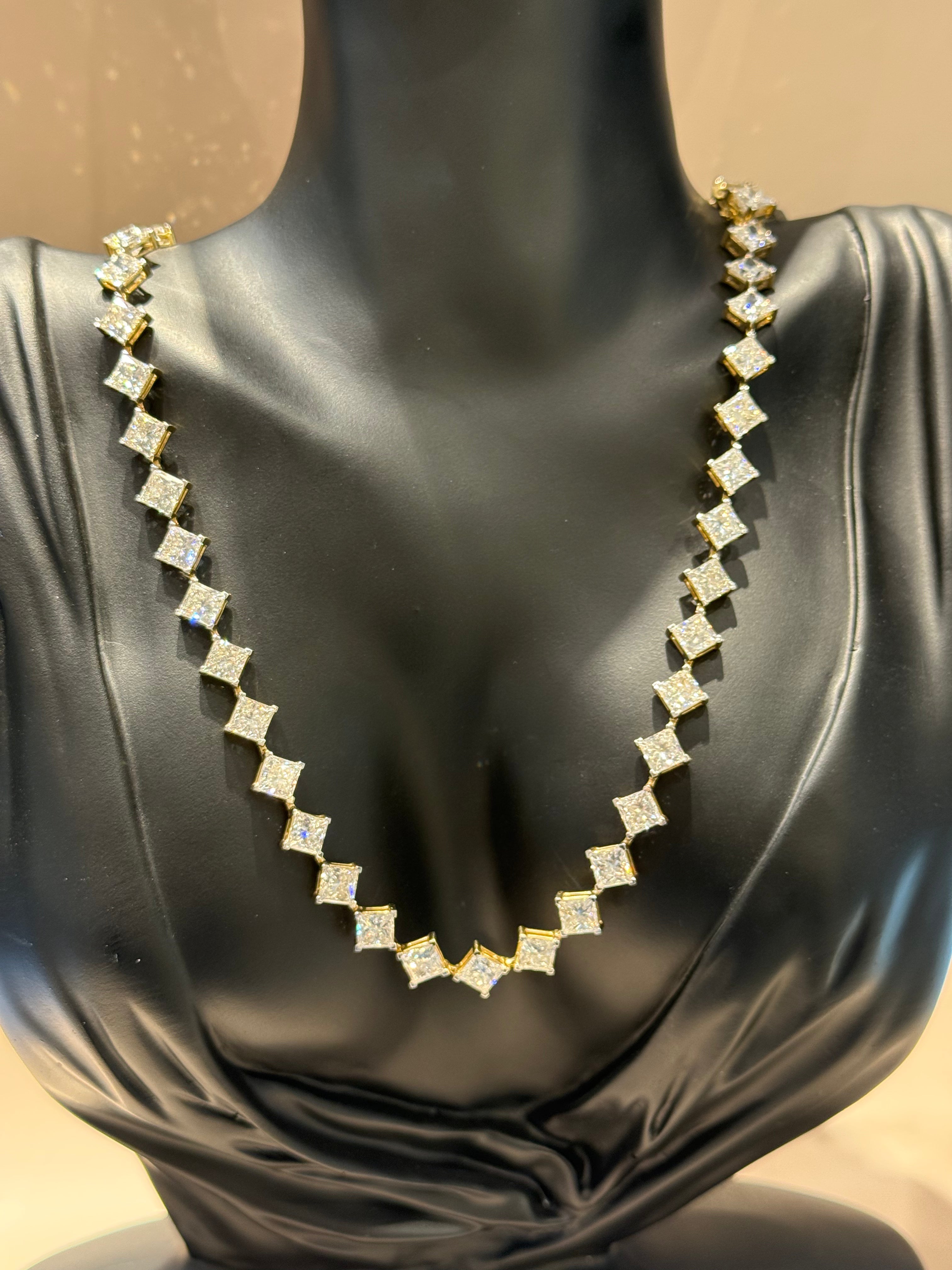 14K LAB GROWN DIAMOND PRINCESS CUT TENNIS NECKLACE