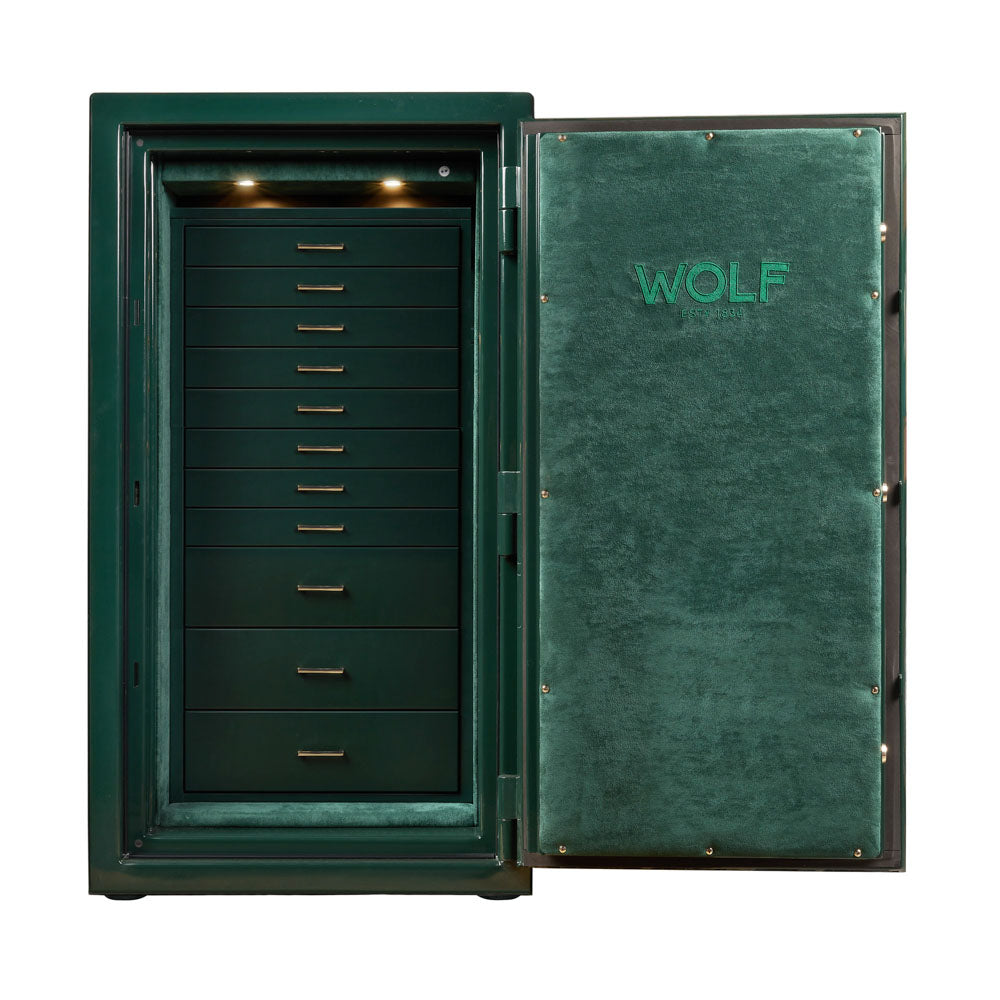 WOLF 1834 Atlas Watch & Jewelry Safe – Green/Gold, 30-Watch Capacity, UL Fire & Burglary Certified - Image 2