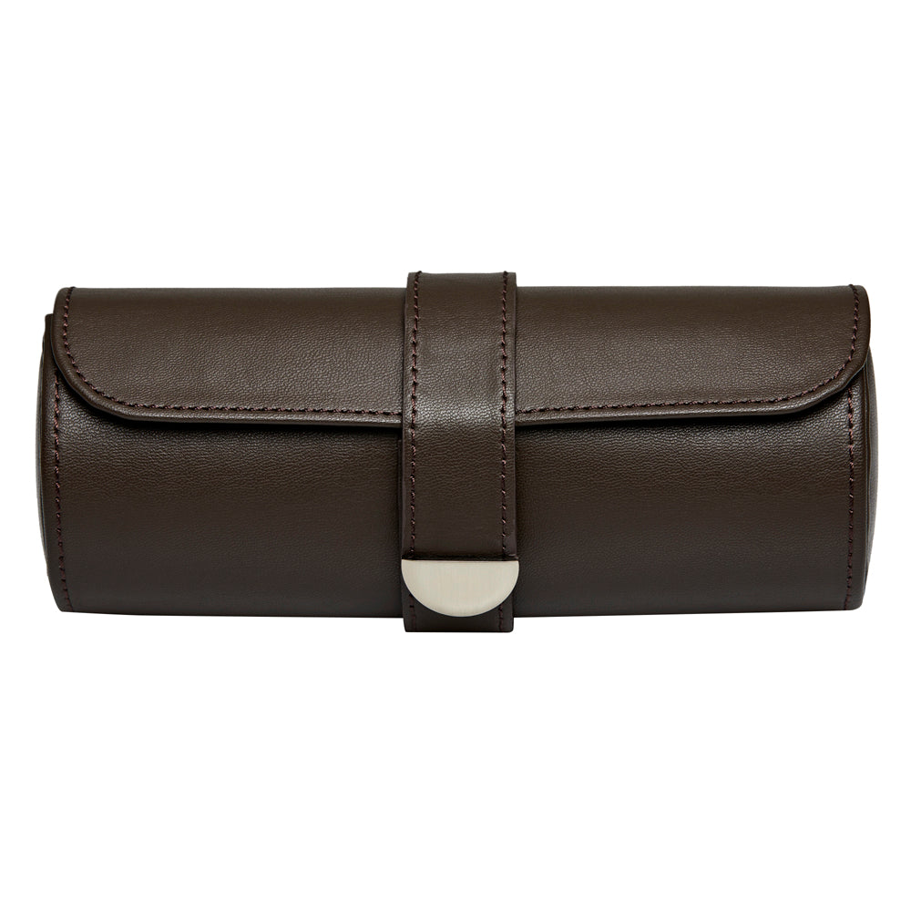 WOLF 1834 Earth Triple Watch Roll – Coffee Apple Leather, 3‑Watch Capacity - Image 1