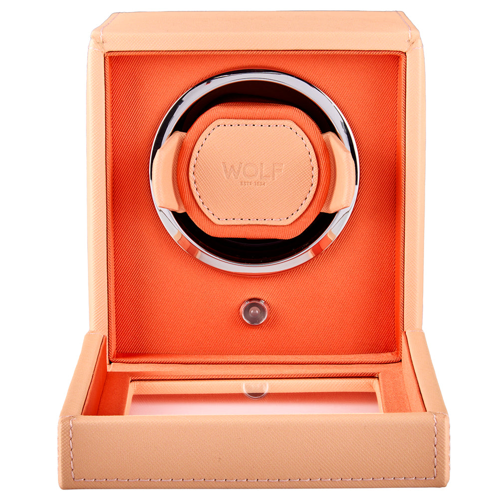 WOLF 1834 Cub Single Watch Winder with Cover – Seltzer Peach/Orange - Image 3